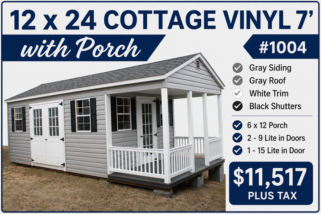 12 x 24 Vinyl 7' Cottage with Porch #1004