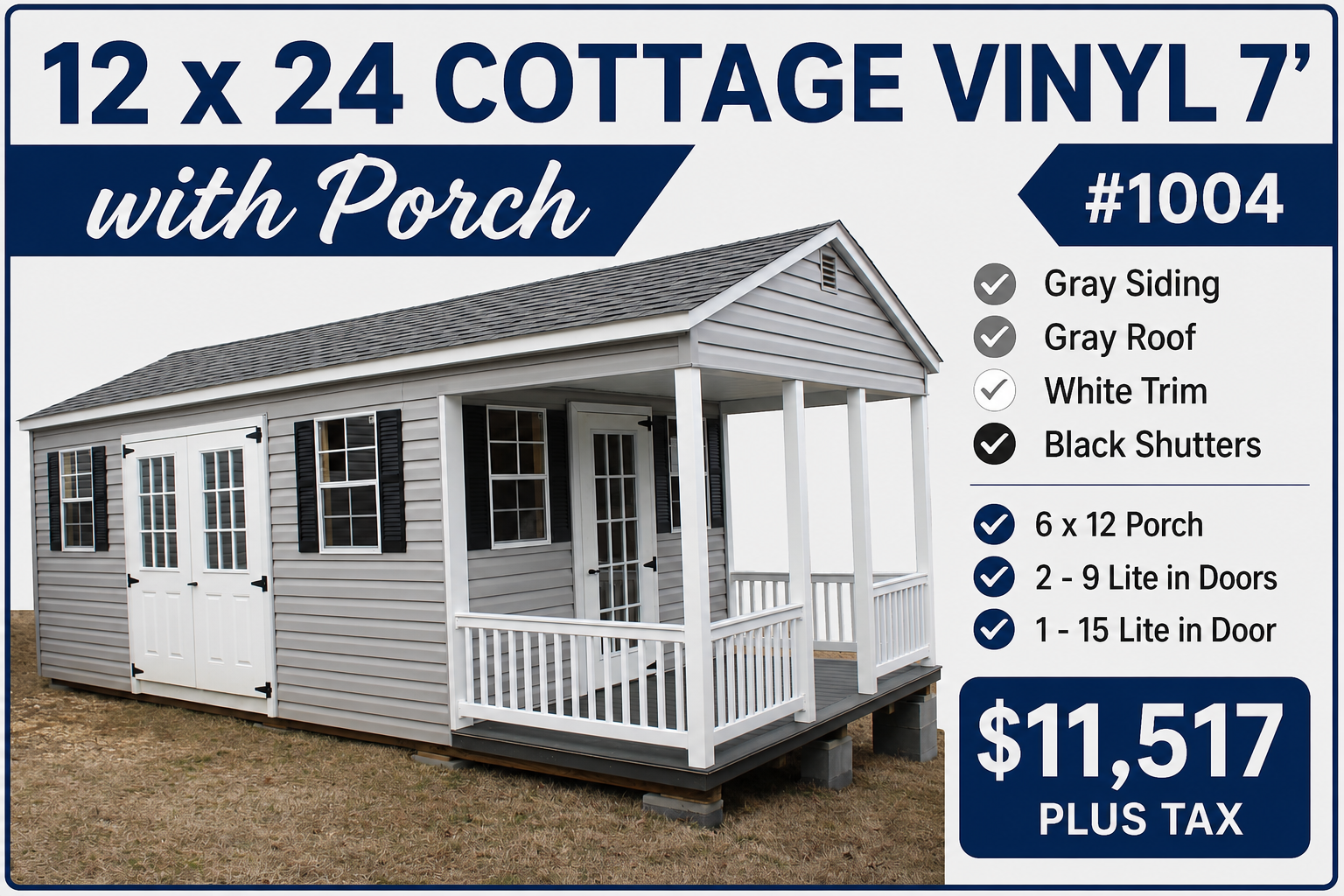12 x 24 Vinyl 7' Cottage with Porch #1004