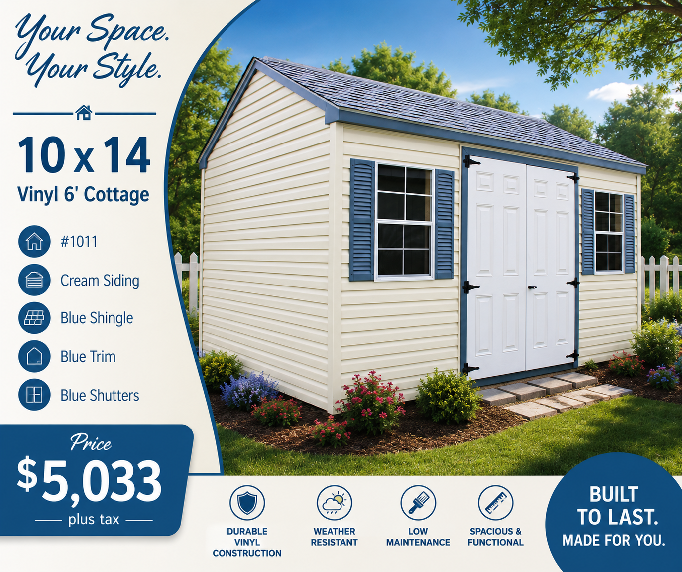 10 x 14 Vinyl 6' Cottage Shed #1011
